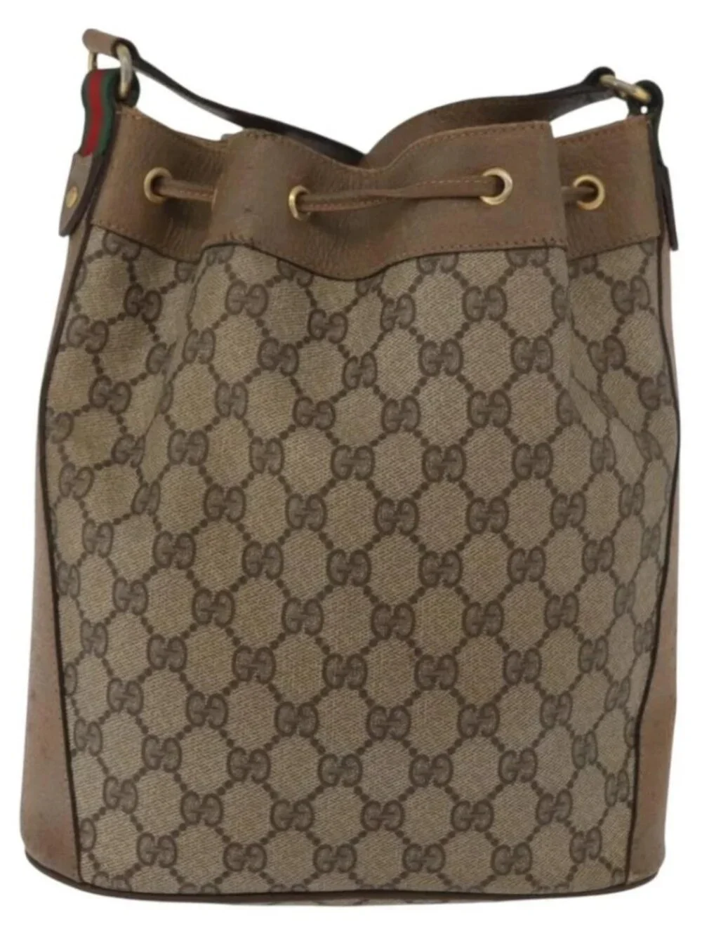 GUCCI GG Supreme Web Sherry Line Bag PVC Beige Gold 41 02 034 Auth 181983 - Picture 2 of 15